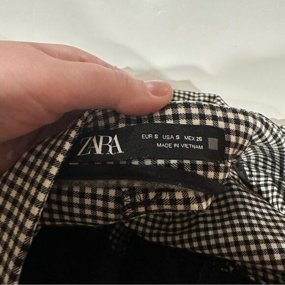Zara Black & White Gingham Print High Rise Ankle Pants Size S - Picture 8 of 12